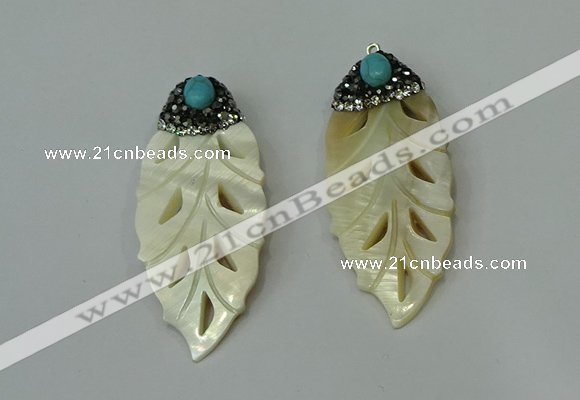 CGP292 22*60mm leaf pearl shell pendants wholesale