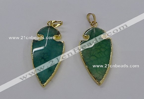 CGP3006 22*45mm arrowhead agate gemstone pendants wholesale