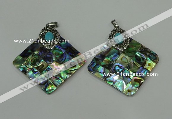 CGP306 35*35mm diamond abalone shell pendants wholesale