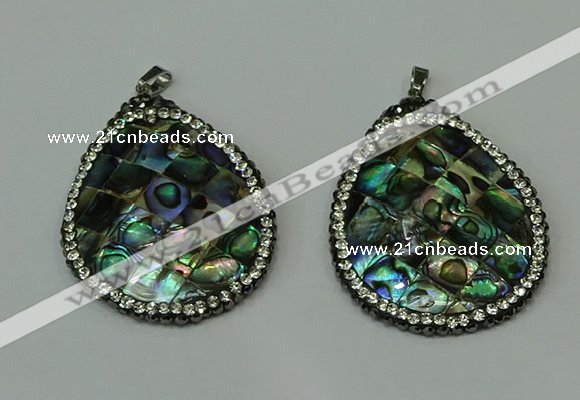 CGP308 35*45mm flat teardrop abalone shell pendants wholesale