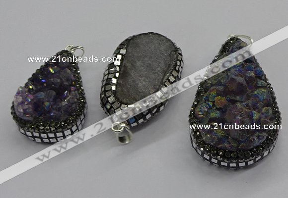 CGP3100 25*40mm - 30*65mm freeform plated druzy amethyst pendants