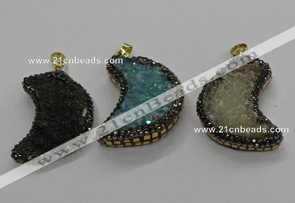 CGP3104 25*40mm moon-shaped druzy agate pendants wholesale