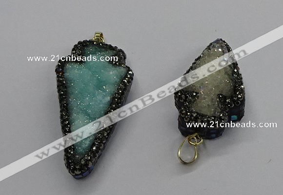 CGP3106 20*40mm - 25*45mm arrowhead druzy agate pendants