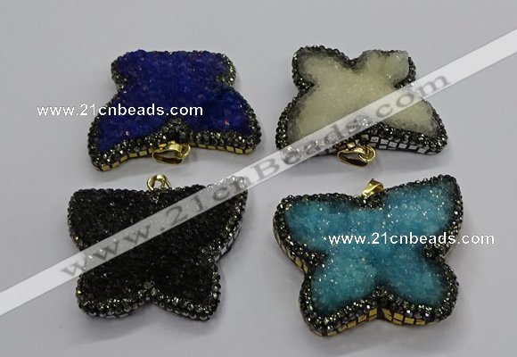 CGP3114 40*45mm butterfly druzy agate pendants wholesale