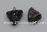 CGP3140 25*30mm - 30*35mm triangle plated druzy amethyst pendants