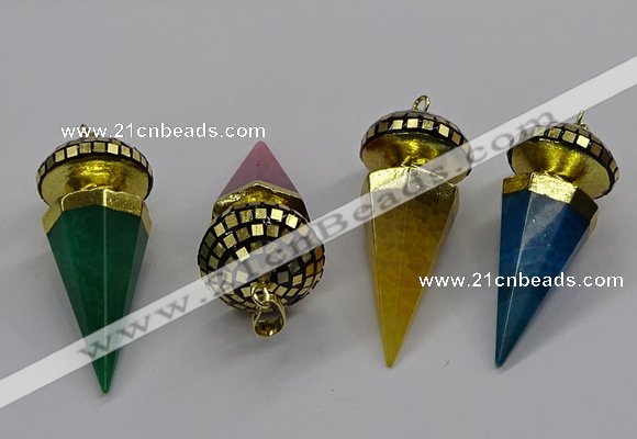 CGP3156 22*50mm faceted cone agate gemstone pendants wholesale