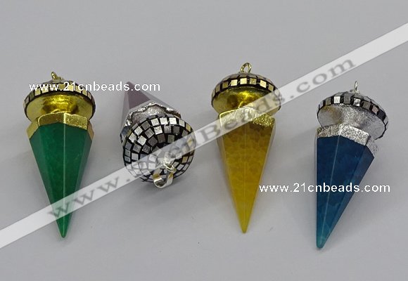 CGP3157 22*50mm faceted cone agate gemstone pendants wholesale