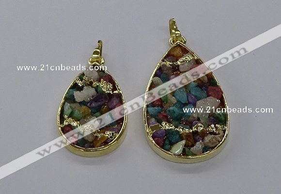 CGP3256 25*40mm - 30*50mm flat teardrop druzy agate pendants