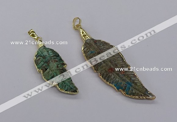 CGP3274 20*50mm - 25*65mm feather ocean agate pendants