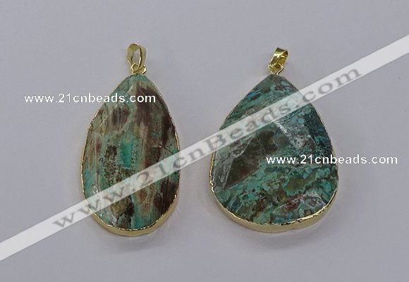 CGP3278 30*45mm - 35*50mm faceted teardrop ocean agate pendants