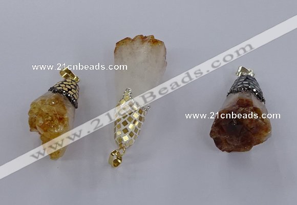 CGP3298 20*40mm - 25*45mm faceted freeform druzy citrine pendants