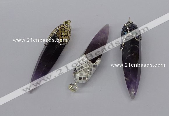 CGP3368 15*50mm - 16*65mm sticks amethyst gemstone pendants