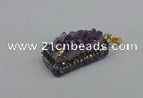 CGP3382 10*35mm - 15*50mm rectangle plated druzy amethyst pendants