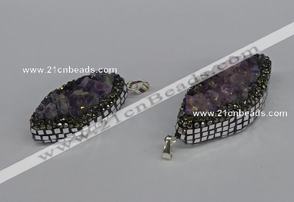 CGP3386 20*40mm - 22*45mm marquise plated druzy amethyst pendants