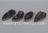 CGP3387 18*40mm - 22*45mm freeform plated druzy amethyst pendants