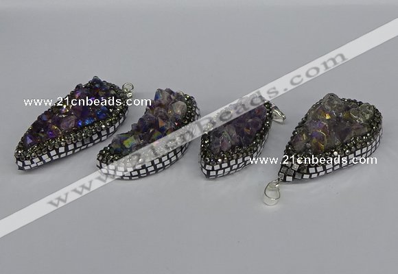 CGP3387 18*40mm - 22*45mm freeform plated druzy amethyst pendants