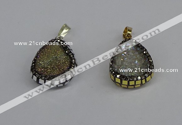 CGP3391 18*25mm flat teardrop plated druzy agate pendants