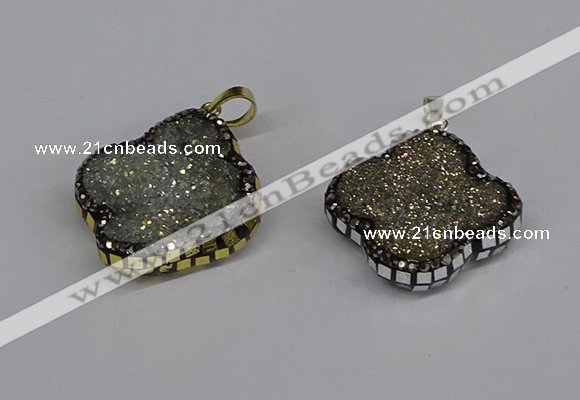 CGP3392 28*28mm - 30*30mm flower plated druzy agate pendants