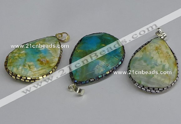 CGP3403 30*40mm - 30*45mm faceted flat teardrop agate pendants