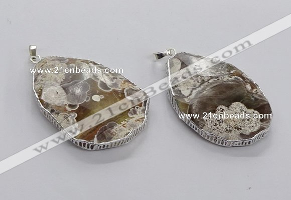 CGP3461 30*45mm - 35*50mm faceted freeform ocean agate pendants