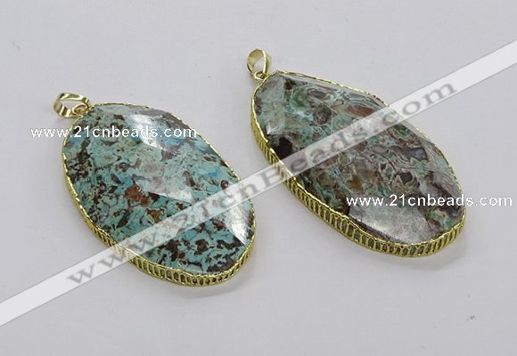 CGP3469 30*50mm - 35*55mm faceted oval ocean agate pendants