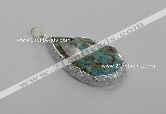 CGP3474 30*40mm - 35*50mm faceted flat teardrop ocean agate pendants