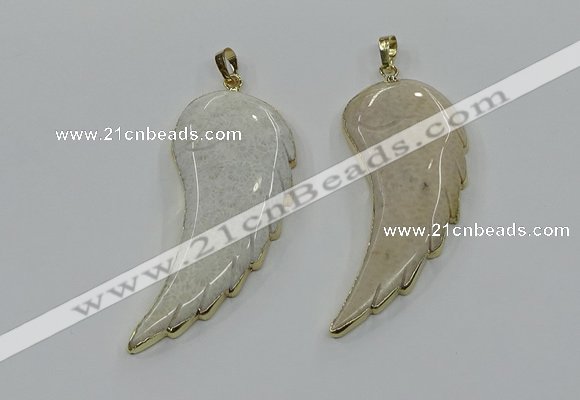 CGP3491 22*45mm - 25*50mm wing-shaped fossil coral pendants