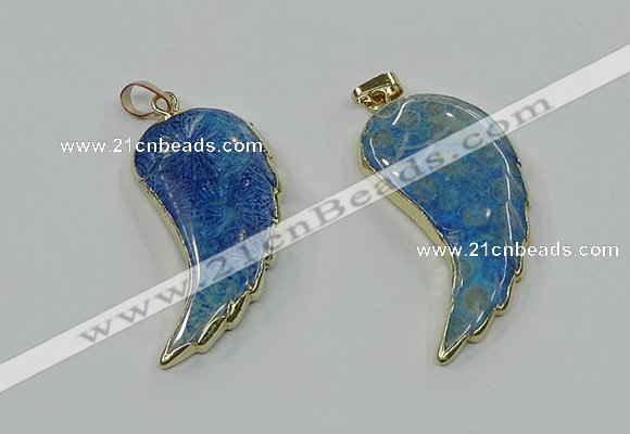 CGP3495 22*45mm - 25*50mm wing-shaped fossil coral pendants