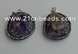 CGP366 30*40mm - 35*45mm freeform crystal glass & amethyst pendants