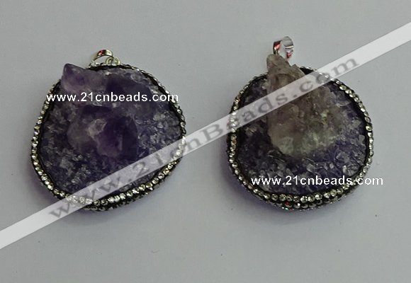 CGP366 30*40mm - 35*45mm freeform crystal glass & amethyst pendants