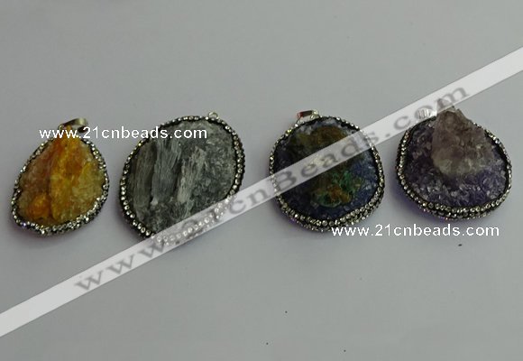 CGP370 30*40mm - 35*45mm freeform crystal glass & gemstone pendants