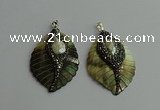 CGP386 35*50mm carved leaf shell pearl & pearl pendants wholesale