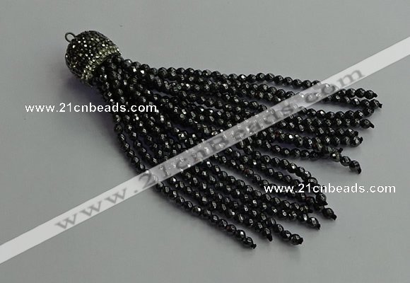 CGP682 3mm faceted round handmade hematite beaded tassel pendants