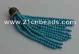 CGP684 4mm faceted round handmade turquoise beaded tassel pendants