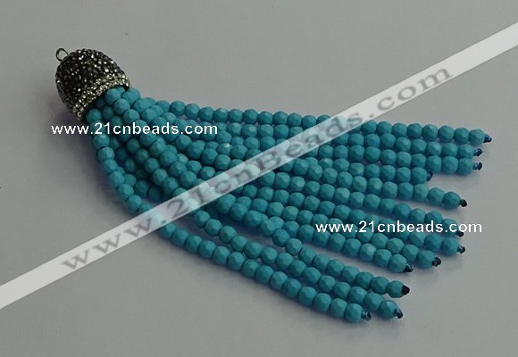 CGP684 4mm faceted round handmade turquoise beaded tassel pendants