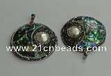 CGP710 45mm flat round abalone shell & shell pearl pendants