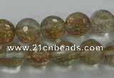 CGQ26 15.5 inches 12mm faceted round gold sand quartz beads