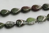 CGR08 16 inches 8*12mm flat teardrop green rain forest stone beads