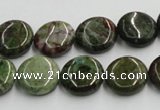 CGR16 16 inches 14mm flat round green rain forest stone beads wholesale