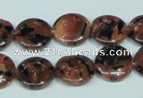 CGS208 15.5 inches 14mm flat round blue & brown goldstone beads wholesale