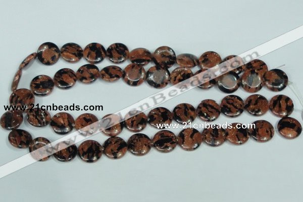 CGS209 15.5 inches 16mm flat round blue & brown goldstone beads wholesale