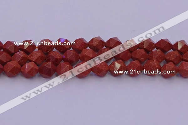 CGS454 15.5 inches 12mm faceted nuggets goldstone beads wholesale