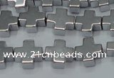 CHE1007 15.5 inches 10*10mm cross plated hematite beads wholesale