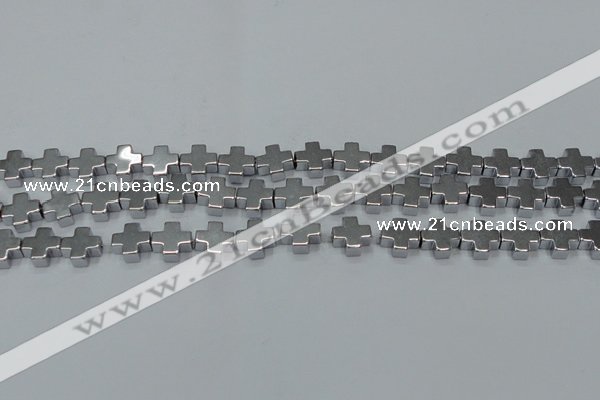 CHE1007 15.5 inches 10*10mm cross plated hematite beads wholesale