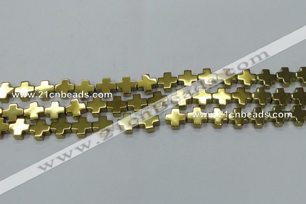 CHE1008 15.5 inches 10*10mm cross plated hematite beads wholesale