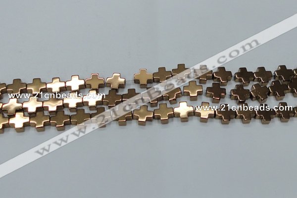 CHE1009 15.5 inches 10*10mm cross plated hematite beads wholesale