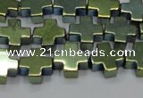 CHE1010 15.5 inches 10*10mm cross plated hematite beads wholesale