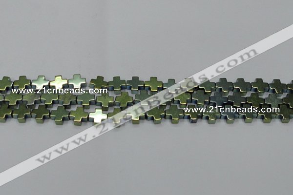 CHE1010 15.5 inches 10*10mm cross plated hematite beads wholesale