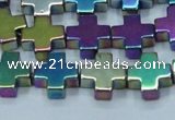 CHE1011 15.5 inches 10*10mm cross plated hematite beads wholesale