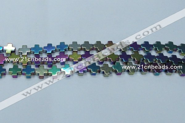 CHE1011 15.5 inches 10*10mm cross plated hematite beads wholesale